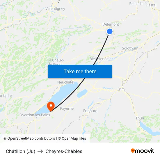 Châtillon (Ju) to Cheyres-Châbles map