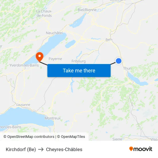 Kirchdorf (Be) to Cheyres-Châbles map
