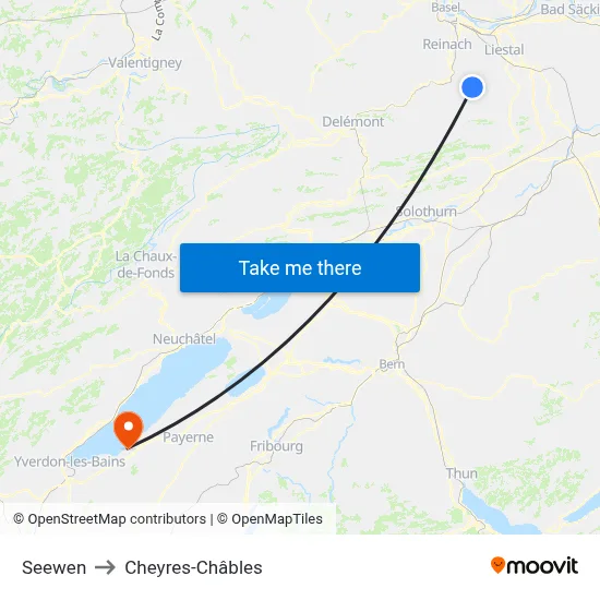 Seewen to Cheyres-Châbles map