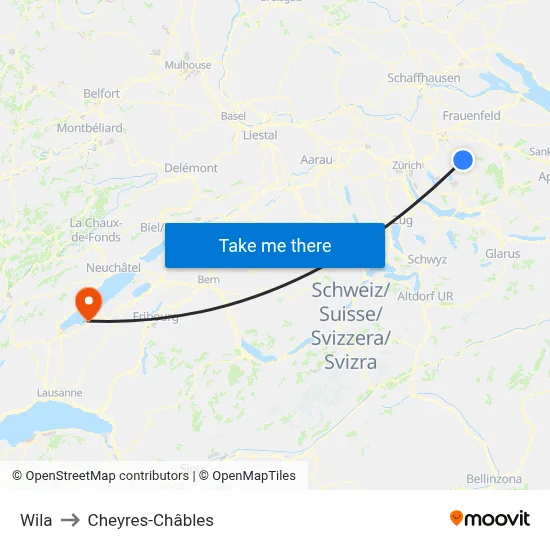 Wila to Cheyres-Châbles map