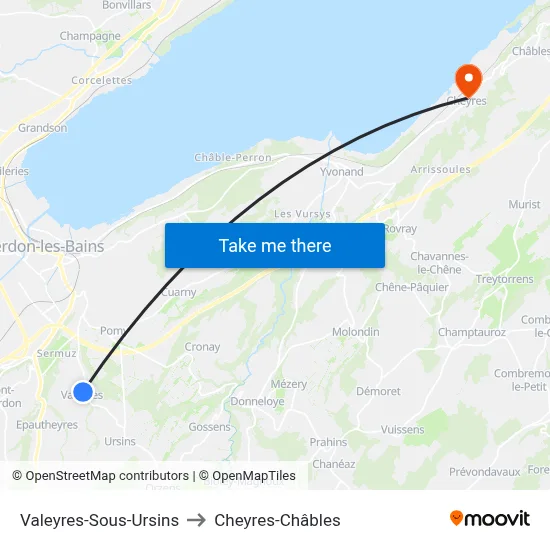 Valeyres-Sous-Ursins to Cheyres-Châbles map