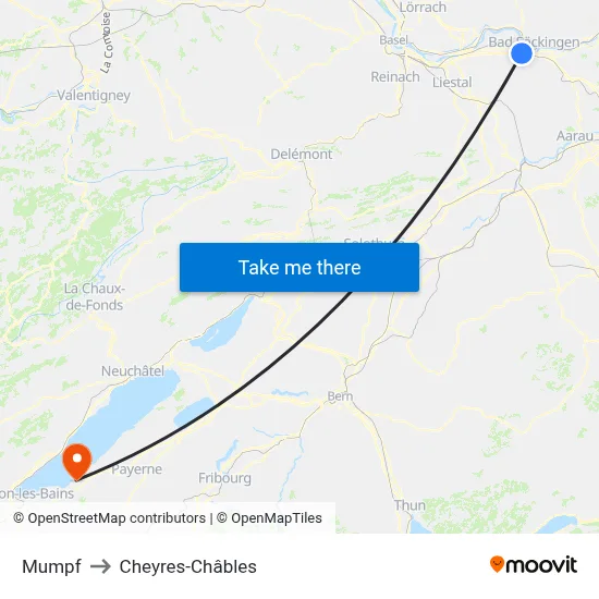 Mumpf to Cheyres-Châbles map