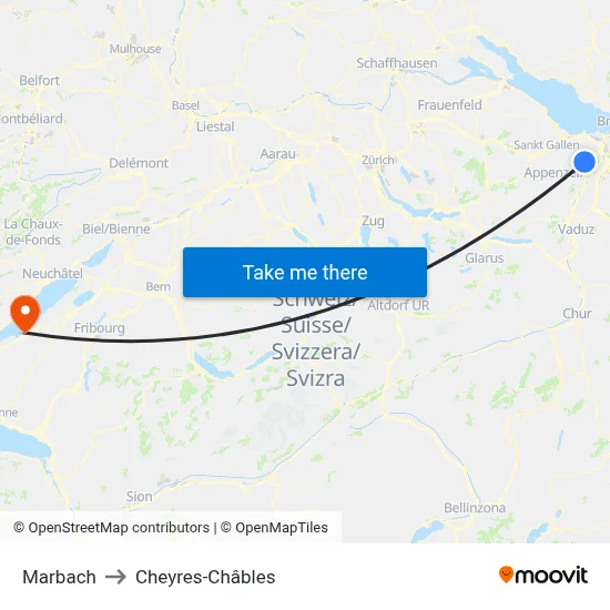 Marbach to Cheyres-Châbles map