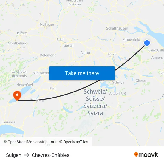 Sulgen to Cheyres-Châbles map