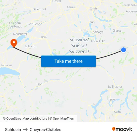 Schluein to Cheyres-Châbles map