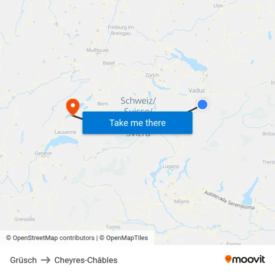 Grüsch to Cheyres-Châbles map