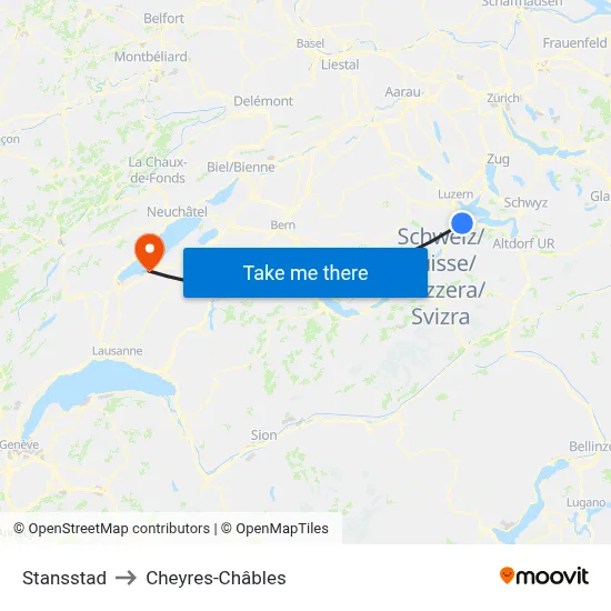 Stansstad to Cheyres-Châbles map