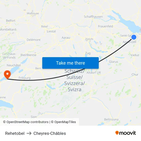 Rehetobel to Cheyres-Châbles map