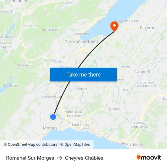 Romanel-Sur-Morges to Cheyres-Châbles map