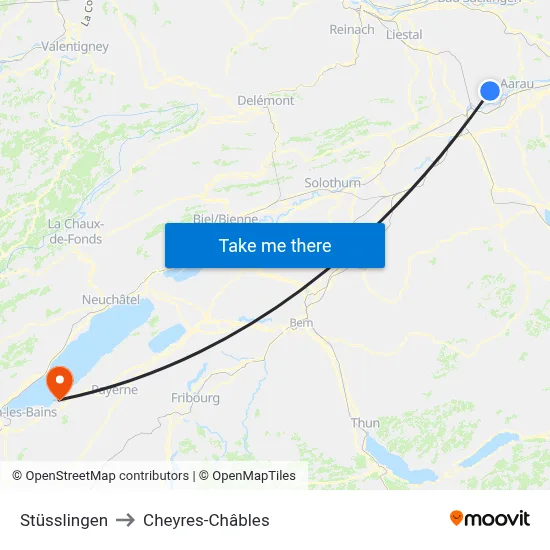 Stüsslingen to Cheyres-Châbles map