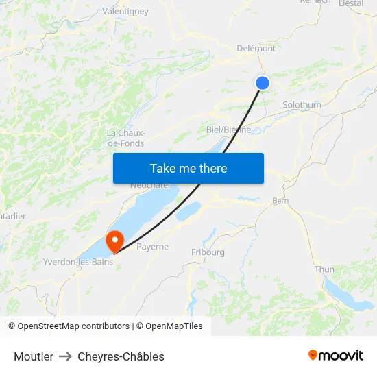 Moutier to Cheyres-Châbles map