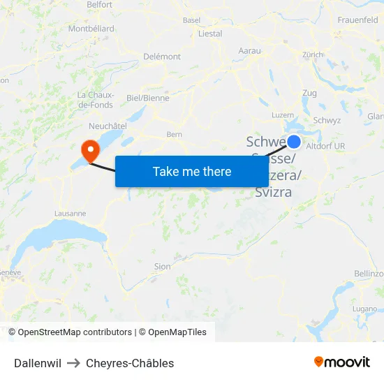 Dallenwil to Cheyres-Châbles map