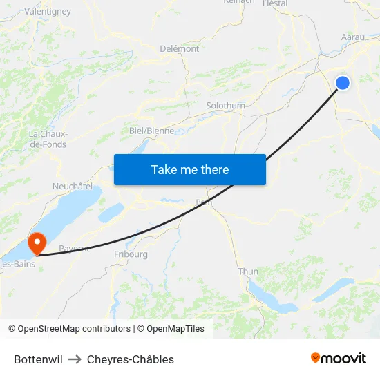 Bottenwil to Cheyres-Châbles map