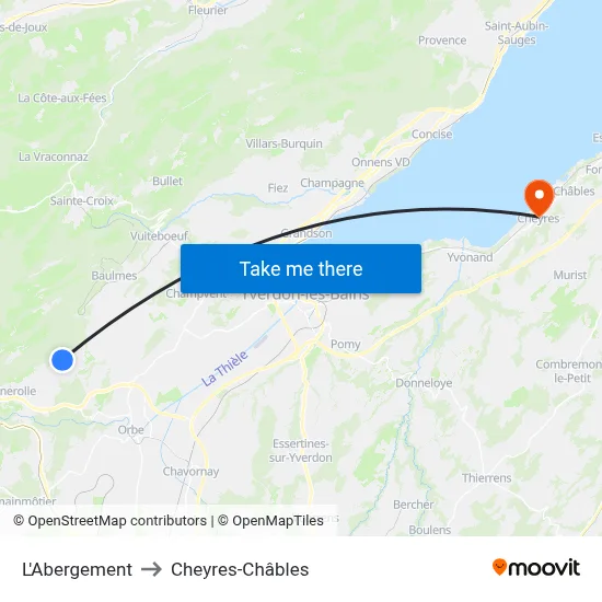 L'Abergement to Cheyres-Châbles map