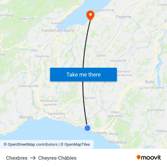 Chexbres to Cheyres-Châbles map