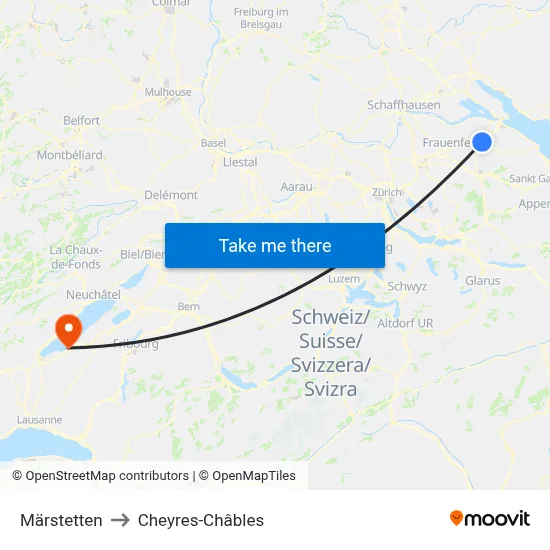 Märstetten to Cheyres-Châbles map