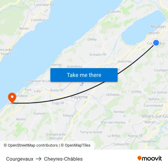 Courgevaux to Cheyres-Châbles map