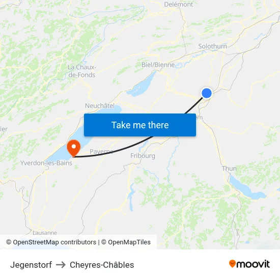 Jegenstorf to Cheyres-Châbles map