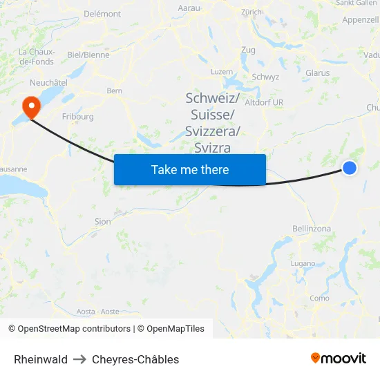 Rheinwald to Cheyres-Châbles map