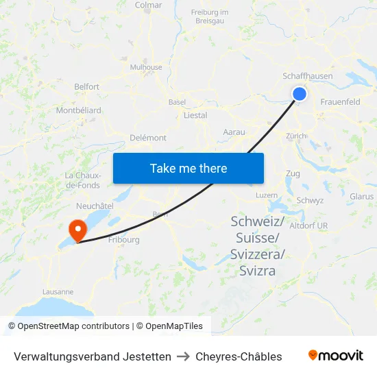 Verwaltungsverband Jestetten to Cheyres-Châbles map
