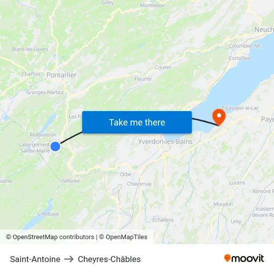Saint-Antoine to Cheyres-Châbles map