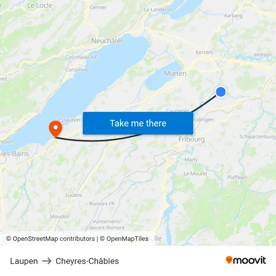Laupen to Cheyres-Châbles map