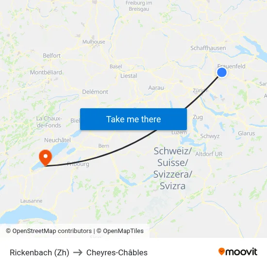 Rickenbach (Zh) to Cheyres-Châbles map