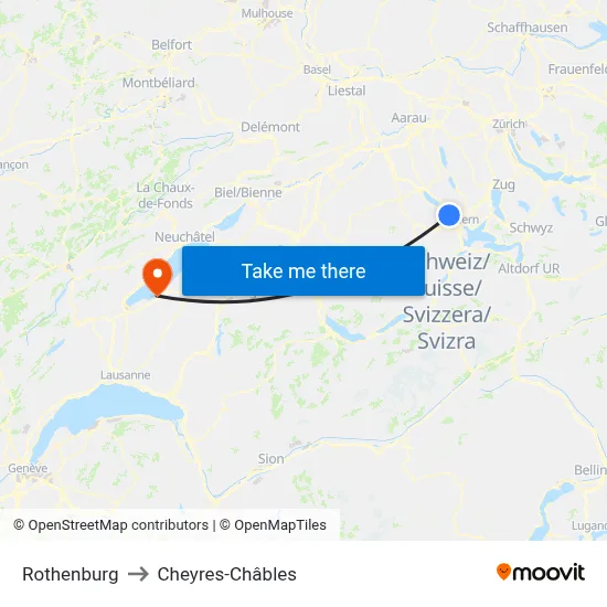 Rothenburg to Cheyres-Châbles map