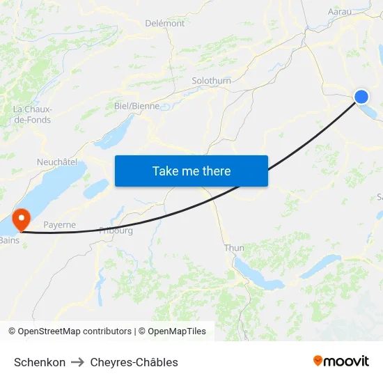 Schenkon to Cheyres-Châbles map