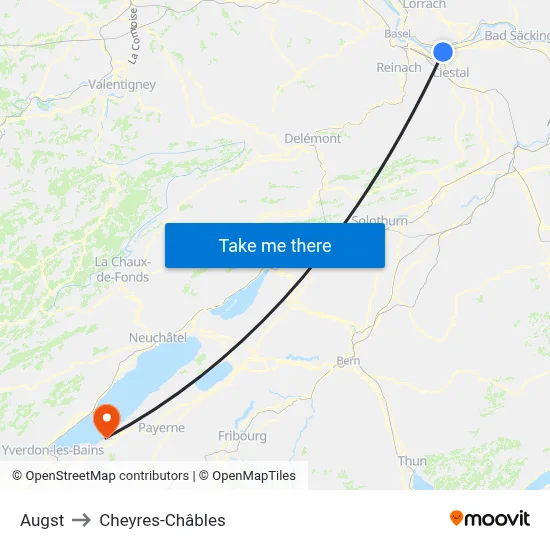 Augst to Cheyres-Châbles map