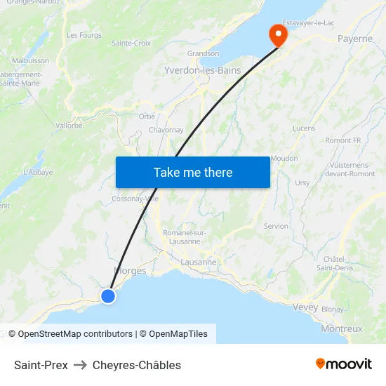 Saint-Prex to Cheyres-Châbles map