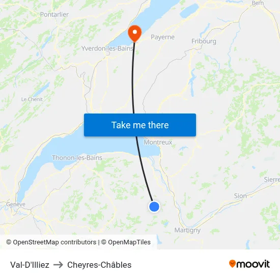Val-D'Illiez to Cheyres-Châbles map