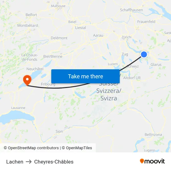 Lachen to Cheyres-Châbles map