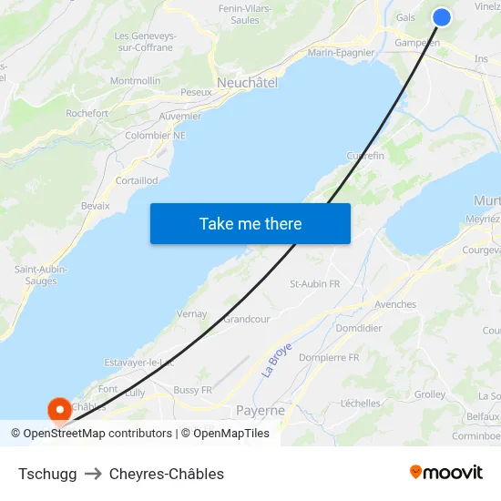 Tschugg to Cheyres-Châbles map