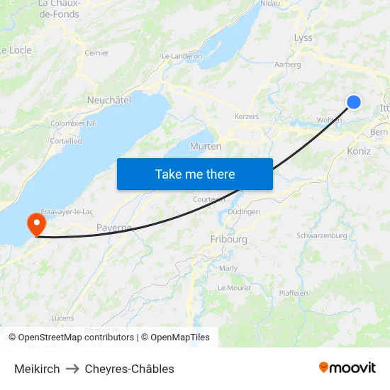 Meikirch to Cheyres-Châbles map