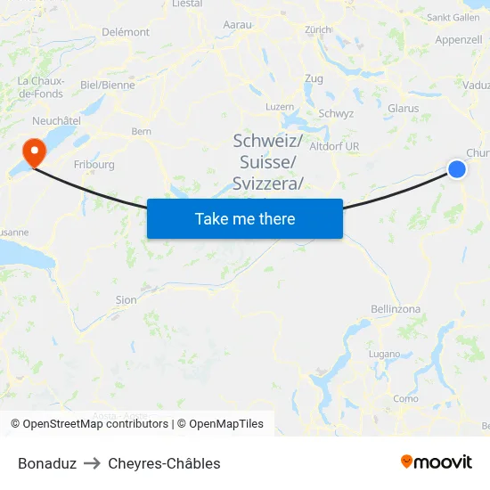 Bonaduz to Cheyres-Châbles map