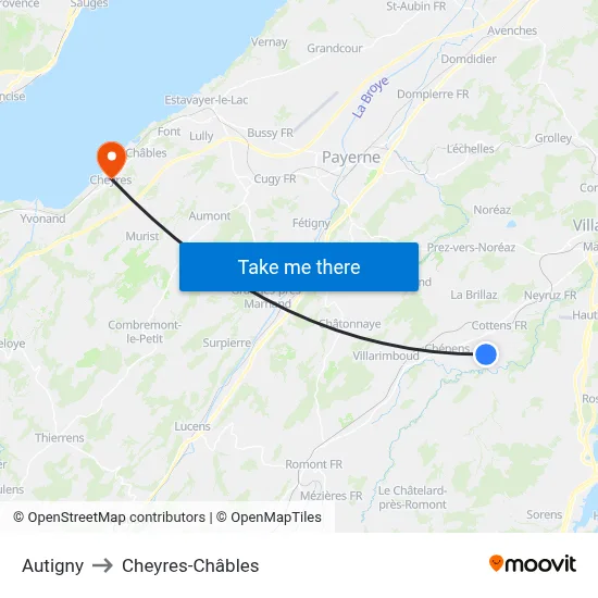 Autigny to Cheyres-Châbles map