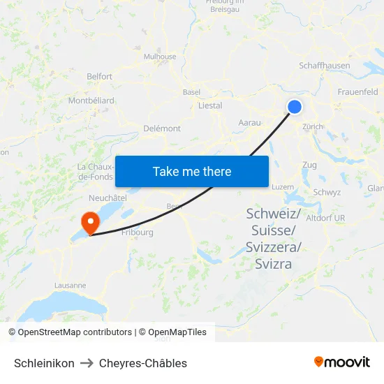 Schleinikon to Cheyres-Châbles map