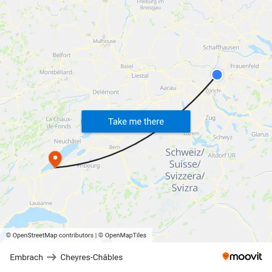Embrach to Cheyres-Châbles map
