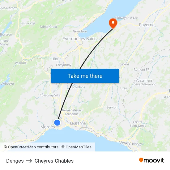 Denges to Cheyres-Châbles map