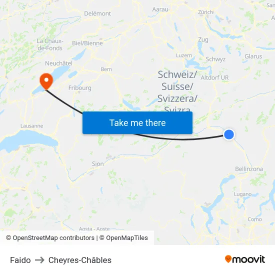 Faido to Cheyres-Châbles map