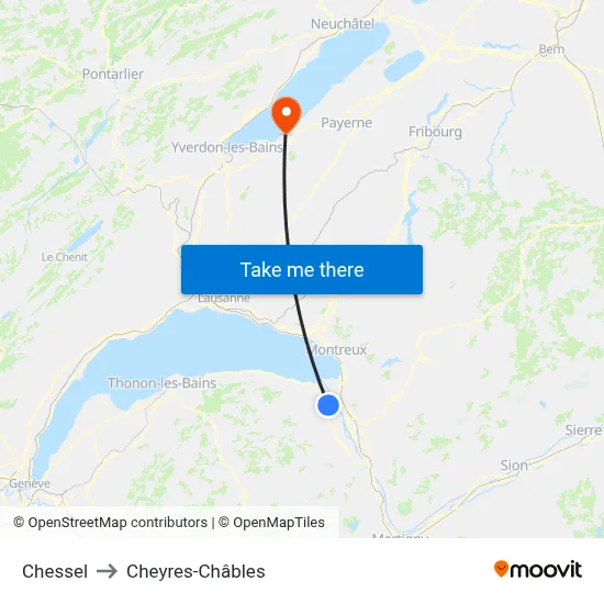 Chessel to Cheyres-Châbles map