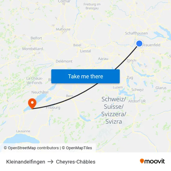 Kleinandelfingen to Cheyres-Châbles map