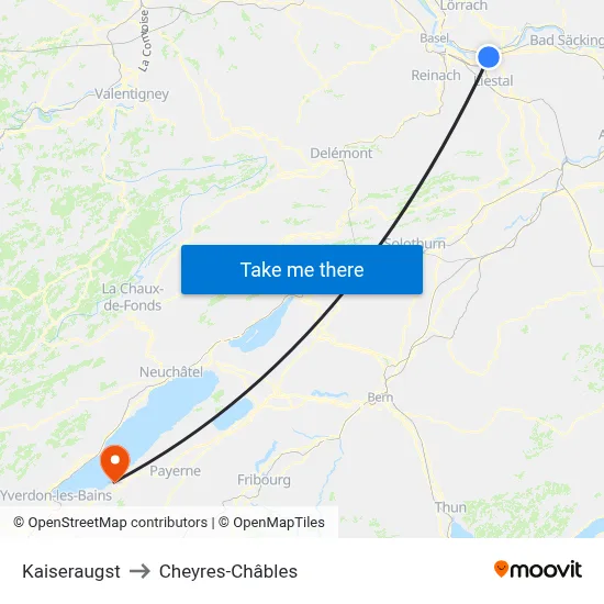 Kaiseraugst to Cheyres-Châbles map