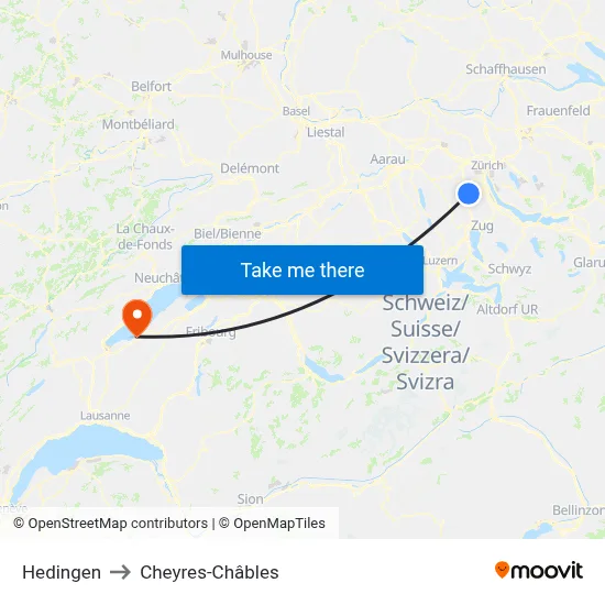 Hedingen to Cheyres-Châbles map
