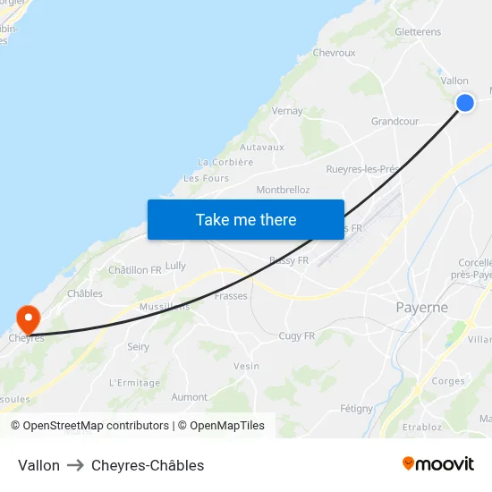 Vallon to Cheyres-Châbles map