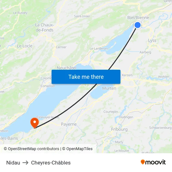Nidau to Cheyres-Châbles map