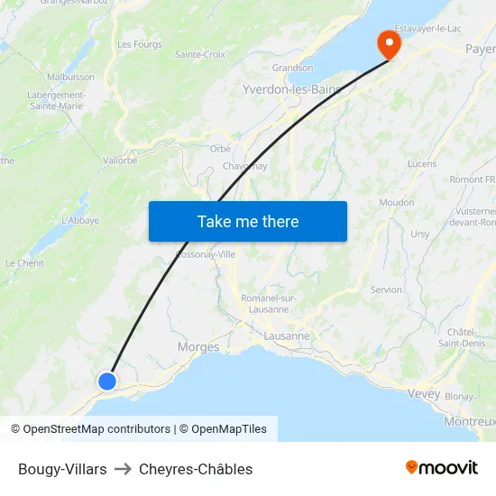 Bougy-Villars to Cheyres-Châbles map