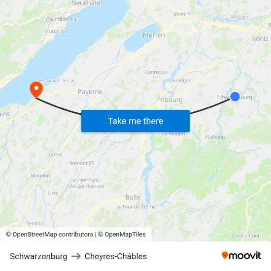 Schwarzenburg to Cheyres-Châbles map