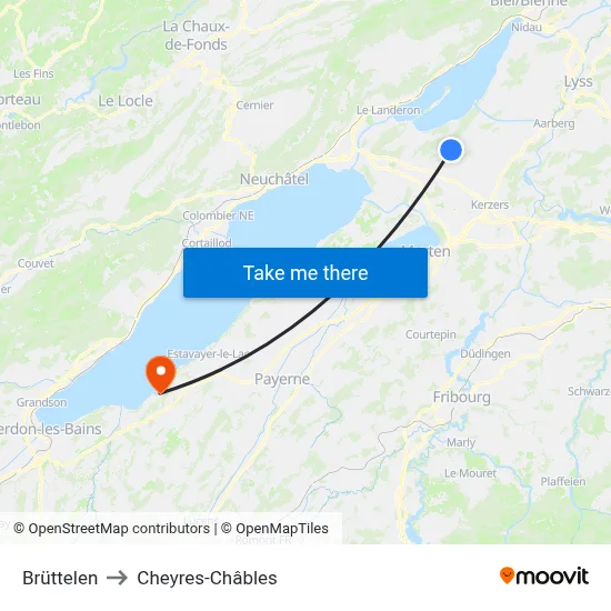 Brüttelen to Cheyres-Châbles map